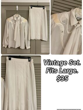 Vintage Cream Pleated Skirt Set - Classic Women's Skirt